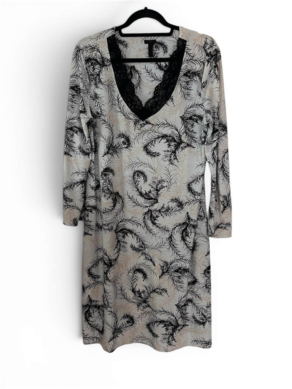 Soma SzM (see desc) Lace Trim Long Sleeve Nightdress in Lt Gray, Black